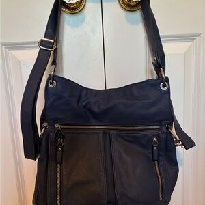 Navy Leather Shoulder Bag